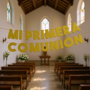 Mi Primera Comunión, Guirnalda de Letras Doradas, Elegante Decoración Religiosa para Fiestas, Bolsa de 12 Piezas - Product Image 3