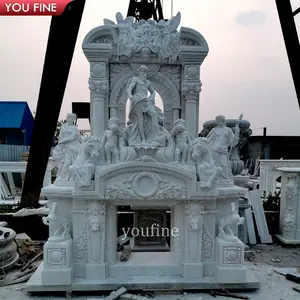 Custom Double Detailed Carving Marble Poseidon Fireplace Surround