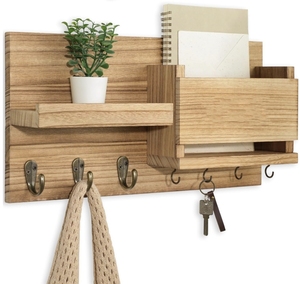 Modern Minimalist Wall-Mounted Wooden Storage Rack with Mail & Key Holder Rectangle Shape Design for Home Wall Decoration - Product Image 5