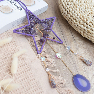 Bricolage Étoile Améthyste Cristaux Pierres <span class=keywords><strong>De</strong></span> Guérison <span class=keywords><strong>Arbre</strong></span> <span class=keywords><strong>De</strong></span> <span class=keywords><strong>Vie</strong></span> Carillon Métallique Décoration Murale Suspendue Décoration - Product Image 4