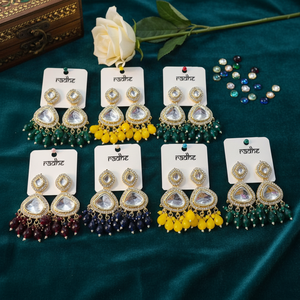 Jewelemarket chapado en oro multicolor Kundan piedra y cuentas pendientes colgantes accesorio de moda - Product Image 3