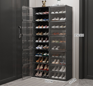 Meuble à <span class=keywords><strong>chaussures</strong></span> pliable en plastique 6 niveaux avec crochets extensibles, portes anti-poussière, design moderne, pour la maison, l'atelier, le salon et l'entrée - Product Image 5