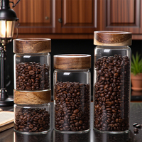 Vente en gros personnalisé Best 100ml-750ml Récipient alimentaire biodégradable Bocal en verre Stockage Cafetière Couvercle rond en bois