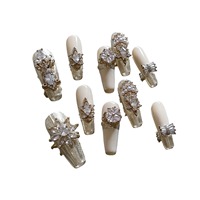 Newby nouvelle collection fait à la main champagne scintillant presse sur les ongles Aura plein strass éblouissant ongles conseils