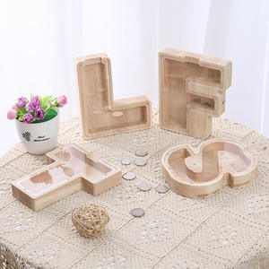 Hucha de madera ecológica creativa, letras del alfabeto transparentes, adornos decorativos, hucha grabada para monedas - Product Image 3