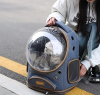 Mochila de Transporte para Mascotas, Diseño Astronauta en Beige y Azul Claro, con Ventilación Lateral, Plegable, Portátil, para Viajes al Aire Libre, para Gatitos y Cachorros