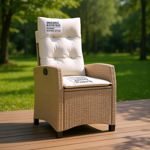 Silla Reclinable de Patio de Ratán Sintético Beige con Cojines, Muebles de Jardín Modernos para Exteriores, Diseño Contemporáneo - Product Image 2