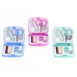 Promotional gifts customizable logo plastic square shape sewing kit set travel mini sewing kit