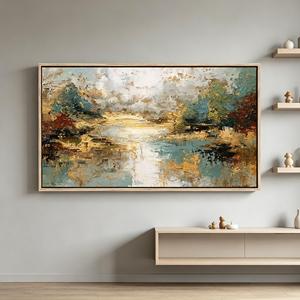Arte Mural Abstracto de Árbol Enmarcado, Pintura en Lienzo de Gran Bosque Verde para Sala de Estar, Decoración Moderna de Naturaleza para el Hogar - Product Image 2