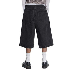 Pantalones Cortos de Mezclilla Negros Vintage Lavados Personalizados, Holgados, 100% Algodón, con Dobladillo Desgastado, para Hombre, Moda Urbana, Jeans Cortos Holgados - Product Image 3