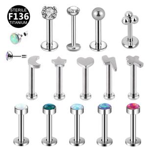Gaby Blue Opal Implant Grade Al Por Mayor Astm F136 Titanium Labret Earring Top Push Pin Stud Piercing De Titanio Jewelry - Product Image 1
