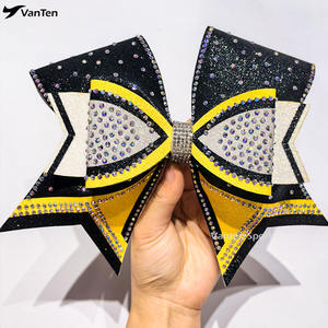 Moños de Competición de Alta Calidad Triple Threat, Color Amarillo Neón y Azul Rey, Moños Grandes de 7 Pulgadas con Cola Completamente Decorada con Pedrerí<span class=keywords><strong>a</strong></span> - Product Image 2