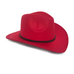 Aangepaste Groothandel Rood Blauw Zwart Kleuren Brede Rand Cowboyhoed Deco Fedora Hoed Mode