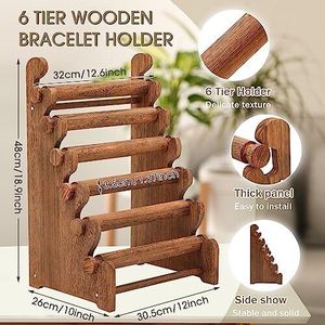 Six Tier Bracelet Display Stand Wooden Bangle Holder Jewelry Organizer for Store Home Tradeshow - Product Image 6