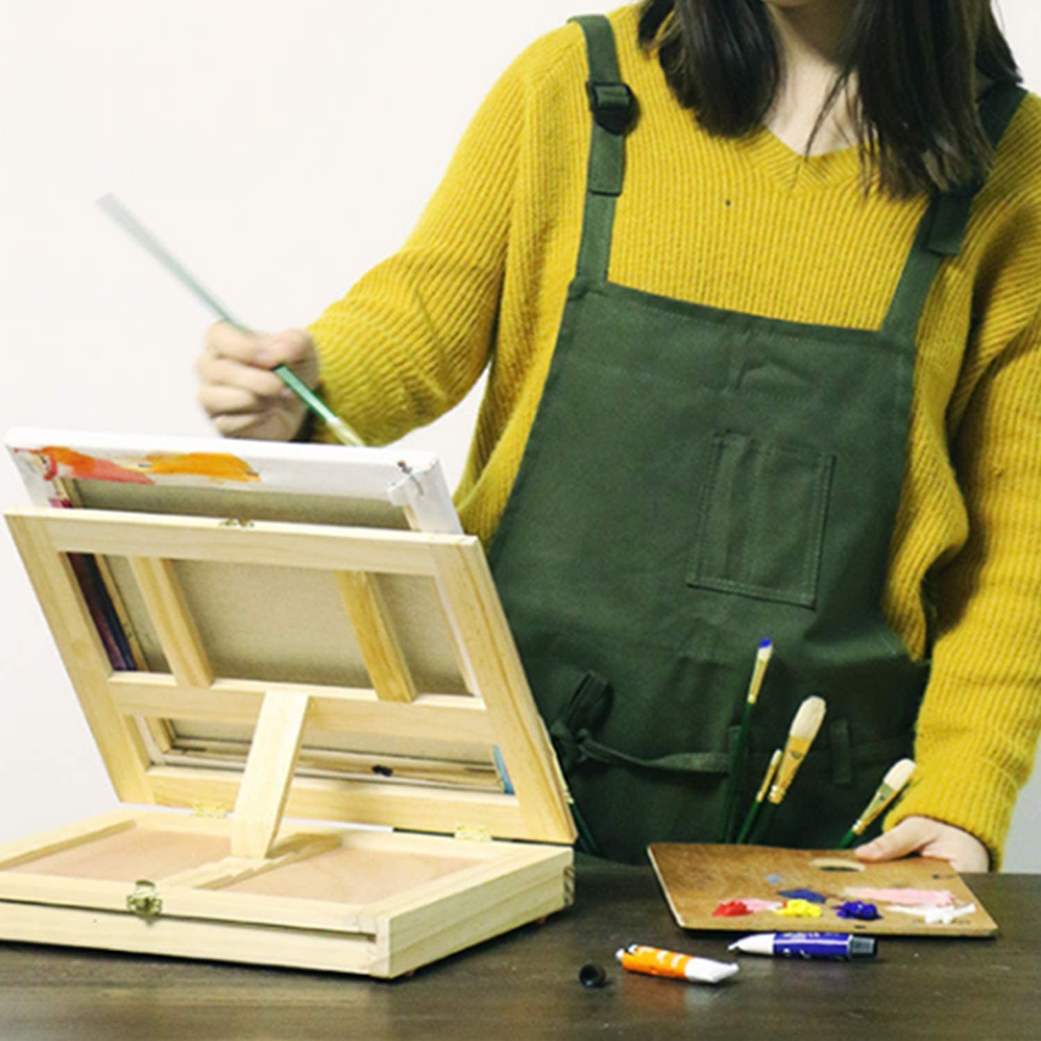 Grembiule Impermeabile Per Bambini Con Tasche | Regolabile, In Poliestere, Nero Con Tasca Beige | Per Pittura, Cucina, Giardinaggio - 3