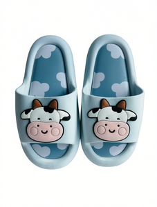 Ciabatte con Stampa Mucca Blu, Punta Aperta, Suola in EVA Antiscivolo, per Tutte le Stagioni, Tomaia in Plastica da Donna - Product Image 1