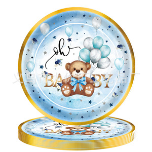 Ensemble de vaisselle jetable sur le thème de l'ours en peluche, assiettes, gobelets, serviettes, 40-60 pièces, décorations d'anniversaire, fournitures pour baby shower - Product Image 2