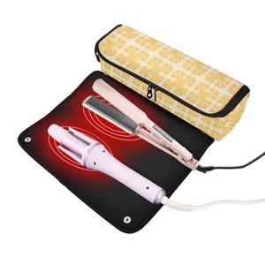 2-in-1 Portable Curling Iron Organizer <b>Case</b> Hawaii Quit Flower Women Travel Hair Tools Travel Bag with Heat Resistant Mat - Product Image 2