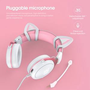 Audífonos con Cable <span class=keywords><strong>ONIKUMA</strong></span> <span class=keywords><strong>X10</strong></span> con Diseño de Orejas de Gato Rosa, Auriculares para Juegos, Música y Computadora Portátil - Product Image 3