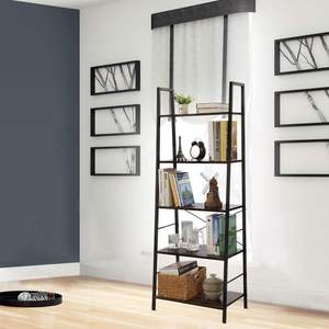 סולם מדף ספרים 5-Tier תעשייתי בודד גבוה עץ ומתכת מסגרת מדף צר שינה וסלון - Product Image 2