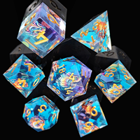 Juego de 7 Dados Poliédricos de Dragón Dorado y Laberinto, Dados de Resina Transparentes con Bordes Nítidos para Juegos de Rol de Mesa DnD
