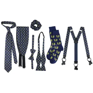 Mens Navy Bow Ties Cummerbund Custom Judge Logo Hair Scrunchies Elastic Suspender Socks Tie Set Gift