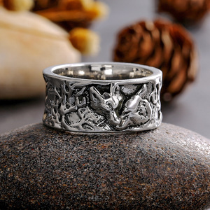 Anello di Fidanzamento Classico in Ottone con Motivo Lupo Vintage per Uomo e Donna, Gioiello da Dito in Stile Retrò - Product Image 2