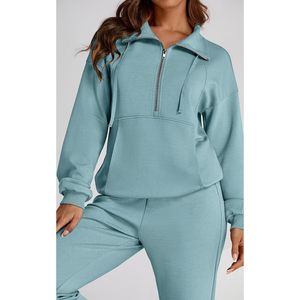 Conjunto de Sudadera y Pantalones de Chándal de 2 Piezas para Mujer, Manga Larga, Media Cremallera, Forro Polar, Casual, Transpirable, Ropa de Descanso para Primavera - Product Image 2