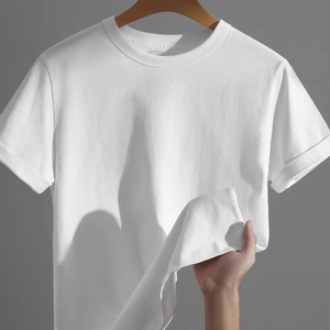 Algodón de alta calidad liso en blanco cuello redondo bordado Logo 200g 220g 240g camiseta pesada algodón hombres camiseta - Product Image 1