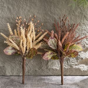 Bouquet de fleurs artificielles Alpine Grass Beauty Beads, décoration de mariage en plastique, couleur café, beige verdâtre, rose, violet - Product Image 1