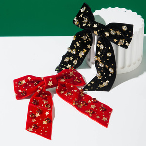 New Star Element Bow Water Diamond <b>Spring</b> <b>Clip</b> Women Girls Personalized Fashion Party Christmas Wedding Daily Fabric Hairpins - Product Image 1