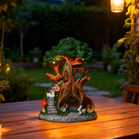 Décoration de jardin maison de fée, lumières solaires, ornements en résine imperméables, résistants aux intempéries, faits à la main, style Art Déco vintage