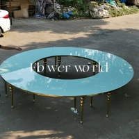 Table de banquet de luxe en acier inoxydable pour dîner, événement, fête, mariage, table en verre demi-lune serpentine