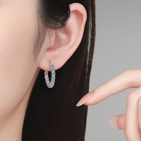 Boucles d'oreilles de luxe Finestyle en moissanite 3.0ct, taille ronde brillante, plaqué or blanc 14K, argent 925, unisexe, type créoles