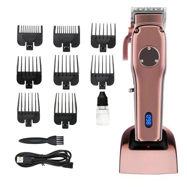 Professional Rechargeable Waterproof Lithium Barber Hair Clippers Stainless Steel Cutter Head Metal Body Electric Hair Trimmer