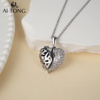 Collier avec pendentif médaillon en forme de cœur, or et argent, pavé de CZ, filigrane, pour femmes, cadeau romantique pour la Saint-Valentin ou un anniversaire