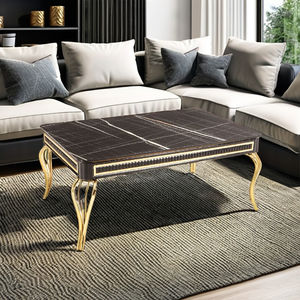 Mesa de Centro Moderna Estilo Farmhouse con Superficie de Imitación Mármol y Estructura Metálica, Mueble Decorativo para Sala de Estar - Product Image 1