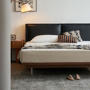 <span class=keywords><strong>Harper</strong></span>-Cama de matrimonio de cuero auténtico, cama doble suave minimalista, moderna, retro, antigua, para dormitorio principal, madera maciza - Product Image 4