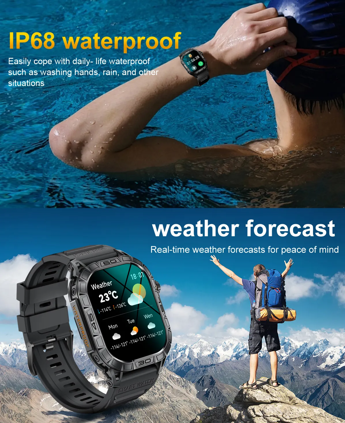 1.96'' AMOLED Big Screen K63 BT Calling 380mah Large Capacity Battery Runged Outdoor Tactical Sports Smartwatch For Men