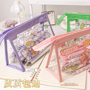 Nouvelle trousse à crayons transparente en PVC avec fermeture éclair, motif pamplemousse, grande capacité, design mignon, pour l'école et le bureau - Product Image 2