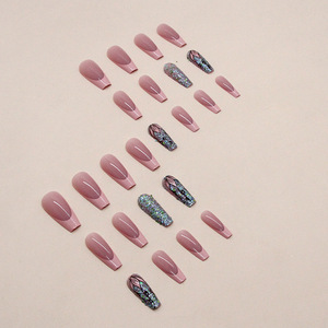 Stock disponible : 24 pièces/ensemble – Ongles à presser carrés plats style français super brillants, couvrance totale, forme cercueil - Product Image 3