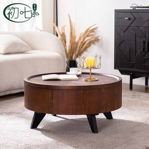 Yan Yujia Round <b>Coffee</b> <b>Table</b> <b>Walnut</b> Wood Storage Living Room Furniture - Product Image 1