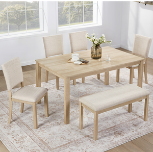Juego de Comedor Moderno de 6 Piezas con Banco y 4 Sillas Tapizadas, Duradero y Ecológico - Product Image 2