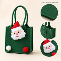Sac à friandises de Noël en feutre vert personnalisé avec visage de Père Noël en peluche et pompons, sac cadeau réutilisable pour bonbons