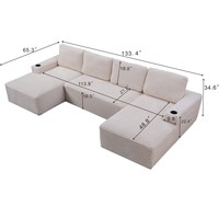 Canapé modulaire en forme de U de 135 pouces, couleur crème nuage, avec ottoman, confortable, en tissu corduroy, pour salon, chambre, appartement