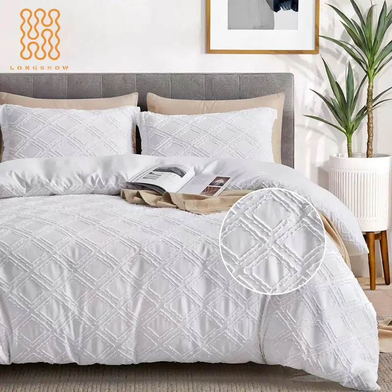 Wholesale Super Soft 100% microfiber 3 Pieces Full Tufted duvet cover with pillowcases set