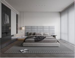 Tête <span class=keywords><strong>de</strong></span> <span class=keywords><strong>lit</strong></span> à peler et coller pour roi, pleine et reine panneaux muraux insonorisés panneau mural 3D rembourré gris rose - Product Image 6