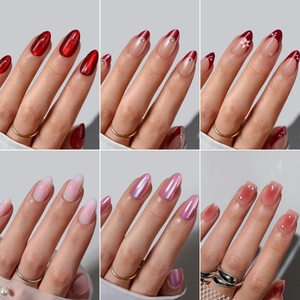เล็บปลอมอะคริลิคสีแดงแบบ 3 มิติ ทรงอัลมอนด์สั้น คุณภาพสูง ขายส่ง ทำมือ สีชมพูแบบตาแมว ปลายเล็บแบบเฟรนช์ทิป เจลนิ่ม สำหรับวันวาเลนไทน์ - Product Image 2