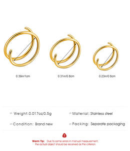 709 joyería de moda para el cuerpo, Piercing para el cartílago de la oreja de acero inoxidable, anillo de <span class=keywords><strong>doble</strong></span> aro, anillo de nariz en espiral chapado en oro - Product Image 5
