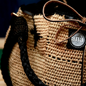 Aana Crochet Shoulder <b>Bag</b> <b>Black</b> Star Embroidery Bohemian Style Drawstring Single Handle Cotton All Seasons Daily Use Beige - Product Image 4